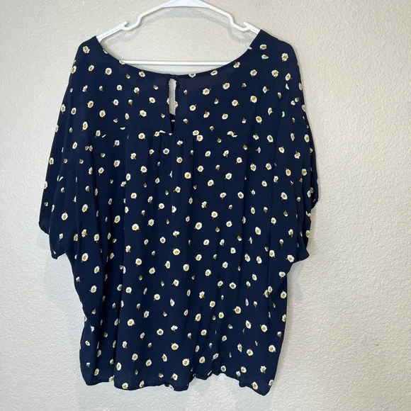 Madewell Navy Floral Blouse, XL - Picture 5 of 6